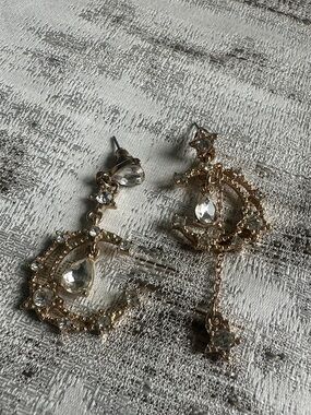 Gold-tone Crystal Crescent Drop Earrings - Brand